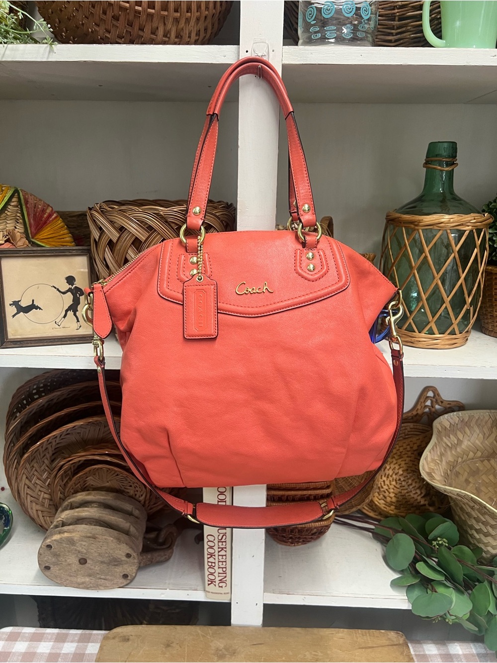 Coach Ashley bag E1320-F23684 coral leather satchel purse